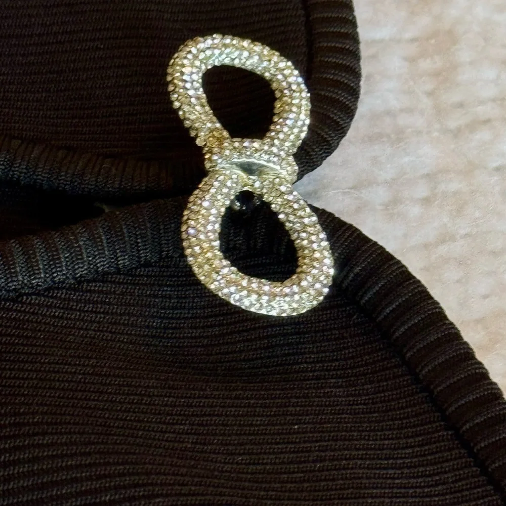 MACH & MACH Crystal Bow Ribbed Black Mini Dress - Picture 9 of 16